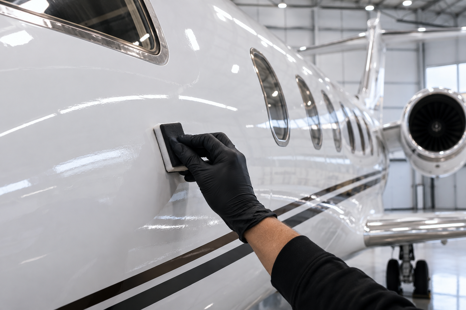 Aviation ceramic coating on a corporate jet