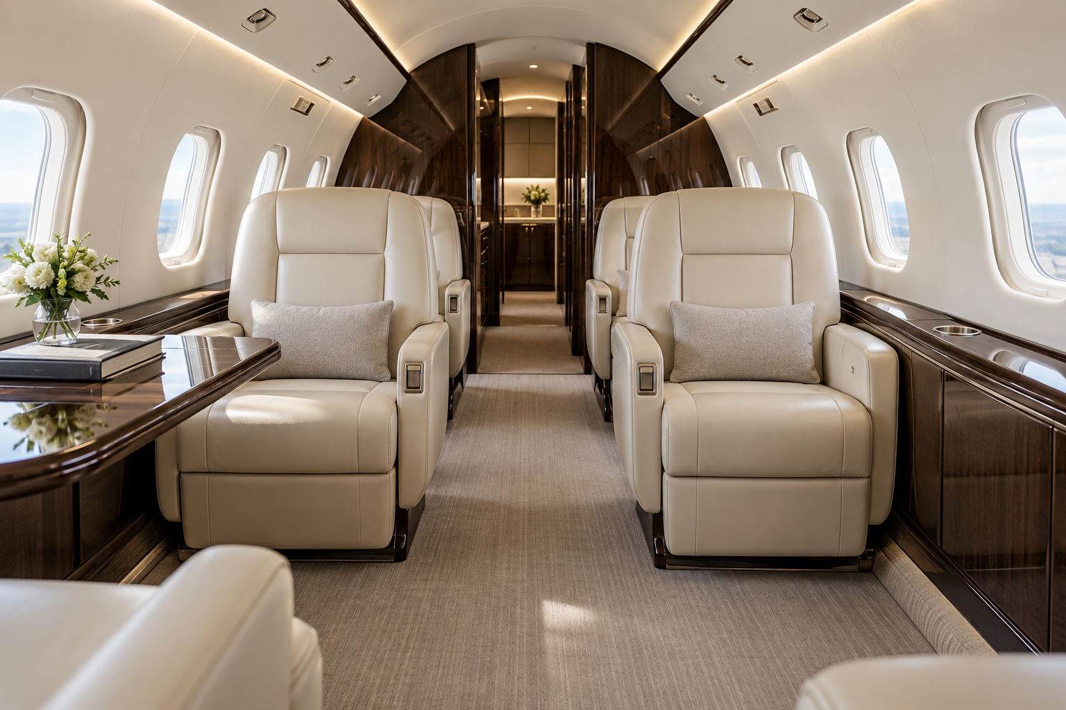 Immaculate luxury corporate aircraft cabin